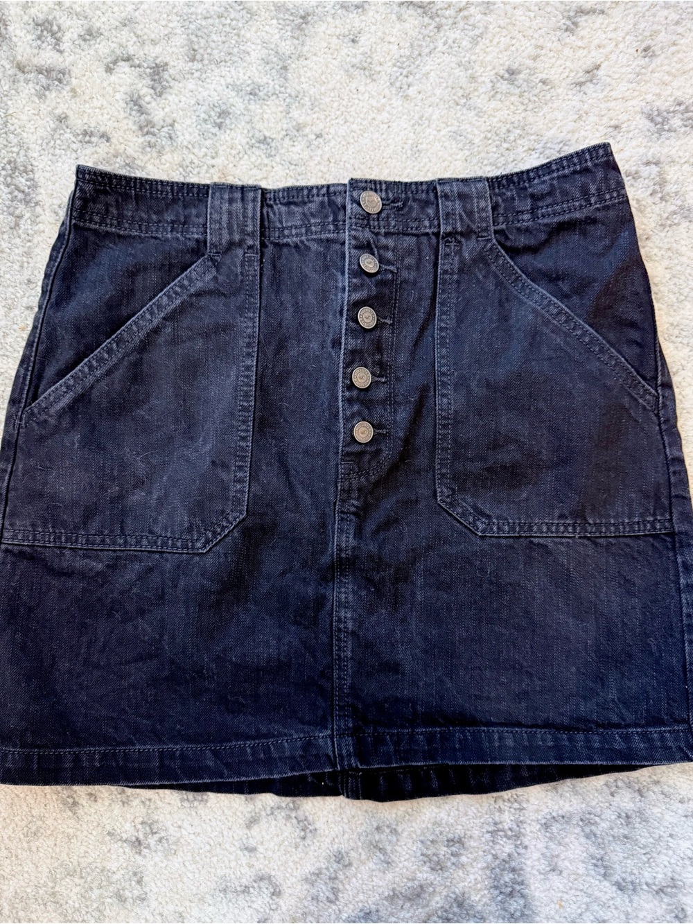 Hollister Black Denim Button-Front Mini Skirt
